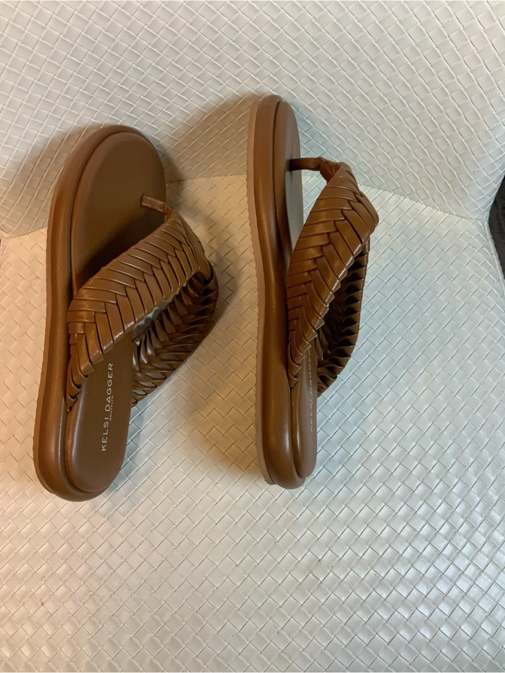 Kelsi Dagger Tan Braided Thong Sandals